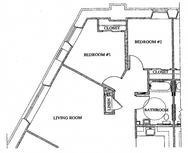 Floor plan for 2 beds, 1 bath